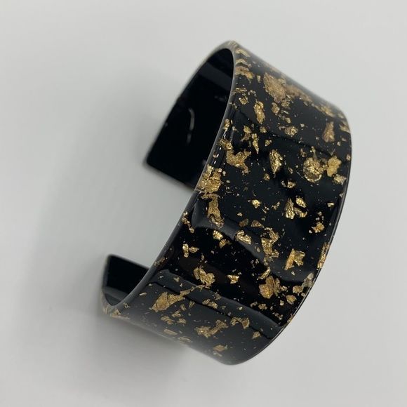 Acrylic cuff bracelet resin gold leaf black retro - Picture 8 of 9